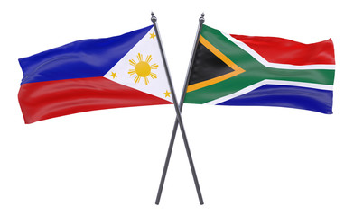 Pilippines and South Africa, two crossed flags isolated on white background. 3d image