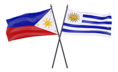 Pilippines and Uruguay, two crossed flags isolated on white background. 3d image