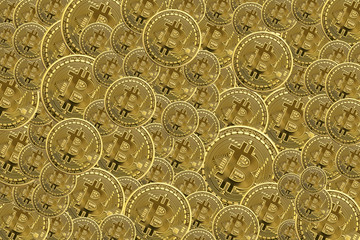 Golden bitcoins heap. conceptual image for crypto currency.
