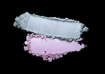 Eye shadow matte pastel  gray brown texture background on black. Beauty product sample swatch backdrop