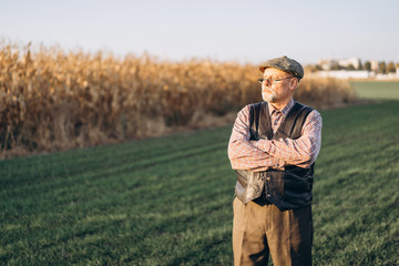 Adult farmer checking plants on his farm.