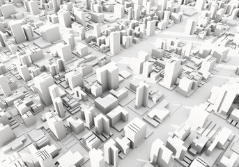 Urban 3D panorama - architectural background illustration. The city center is  residential, business environment. Apartment rental - advertising background with glowing lines of transport.