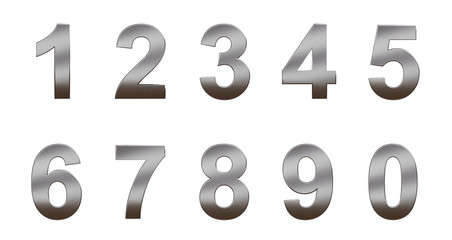 Set of metal numbers, isolated on white background. 3d image