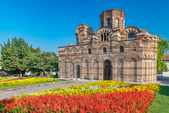 Church of Christ Pantocrator in Nessebar ancient city. Nesebar, Nesebr is a UNESCO World Heritage Site. An ancient Byzantine architecture church in Nessebar, Bulgaria on a sunny day with blue sky
