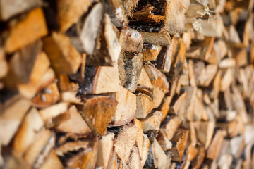 Beautiful countryside view of stacked texture wood.