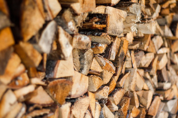 Beautiful countryside view of stacked texture wood.