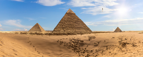 Fototapeta na wymiar The Pyramids of Egypt in the desert, panorama