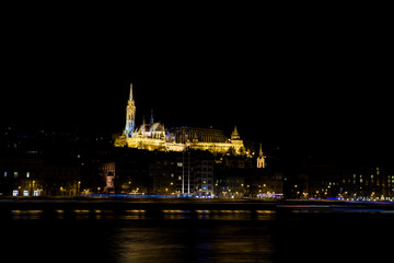 View of the Buda bank of the Danube river at Budapest city at night time