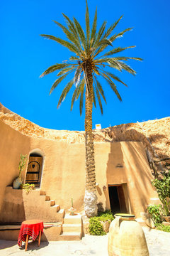 Berber underground dwellings. Troglodyte house. Matmata, Tunisia, North Africa
