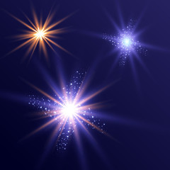 Fototapeta premium Glow light effect. Vector illustration. Christmas flash Concept. Vector illustration of abstract flare light rays. A set of stars, light and radiance, rays and brightness. Glow light effect.