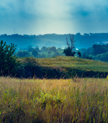 Fields landscape in summer sunset and sunrise