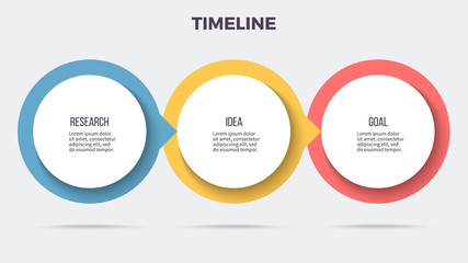 Business infographics. Timeline with 3 steps, options, circles. Vector template.