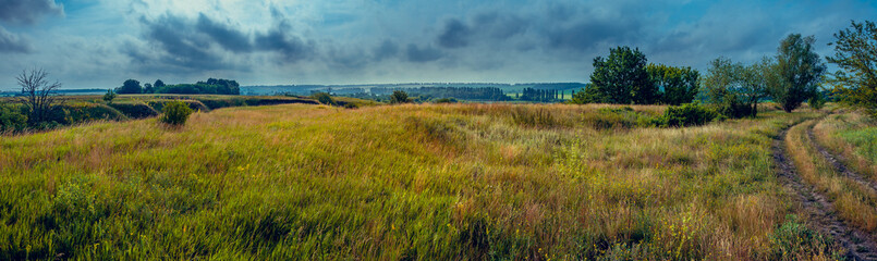 Fields landscape in summer sunset and sunrise