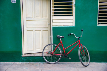 red bicycle in a wall