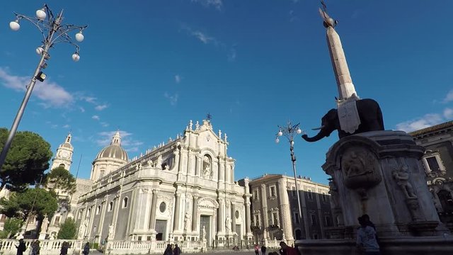 Cathedral square Catania, historical building, antique symbol church and ancient elephant fountain