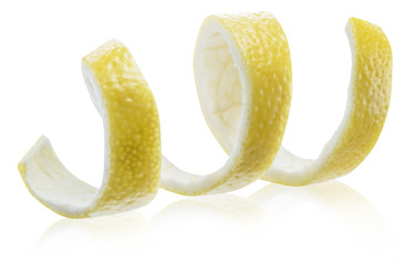 Lemon peel or lemon twist on white background. Clipping path. - obrazy, fototapety, plakaty