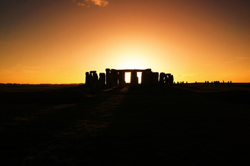 Silhouette of Stonehenge mysterious monument in sunset