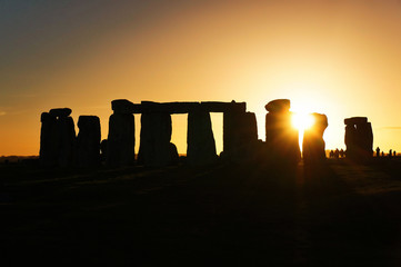 Silhouette of Stonehenge mysterious monument in sunset