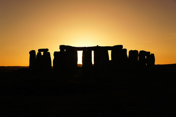 Silhouette of Stonehenge mysterious monument in sunset