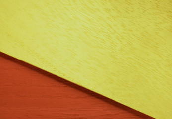 Wooden geometric background brown green flat lay, copy space