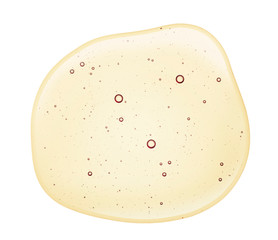 Cream gel yellow orange transparent cosmetic sample texture with bubbles isolated on white background