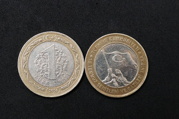 republic of turkey in the hands of a human, coin issued for July 15,close up