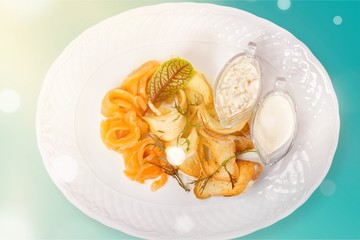 delicious catering finger food set with smoked salmon