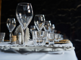 Glass glasses for serving the table.