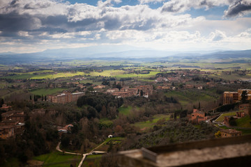 Top view of the famous Italian city of Siena on a cloudy day