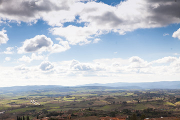 Top view of the famous Italian city of Siena on a cloudy day