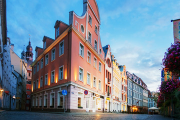 RIGA, LATVIA - August 28, 2017: antique building view in Old Town Riga, Latvia