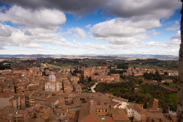 Top view of the famous Italian city of Siena on a cloudy day