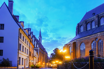 Naklejka premium RIGA, LATVIA - August 28, 2017: street view of downtown in Riga city, Latvia