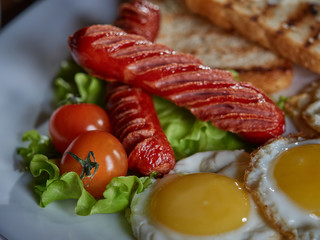 Fried eggs with sausage.