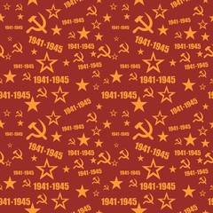 May 9 Russian holiday Victory Day seamless background. Stars, 1941 and 1945 year numbers