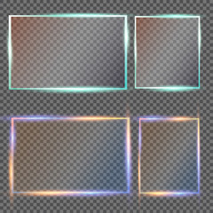 Glass plates set. Vector glass banners on transparent background