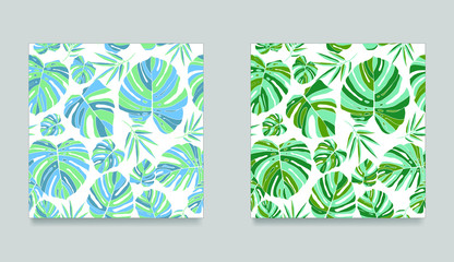Tropical monstera leaves seamless pattern white background. Exotic floral wallpaper. Jungle plants - Vector