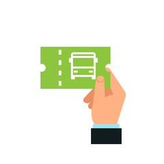 Hand holding bus ticket. Clipart image isolated on white background