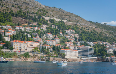 Fototapeta premium Old Harbour at Dubrovnik. Croatian city on the Adriatic Sea, region of Dalmatia Port of Gruz to Old Town