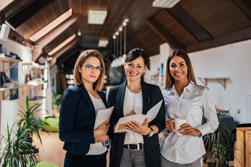 Group portrait of confident female business team.