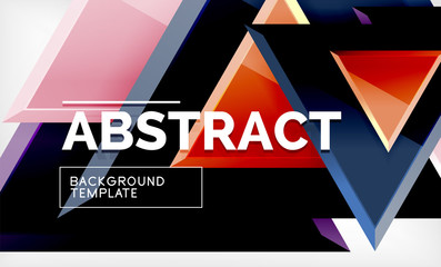 Triangles repetiton geometric abstract background, multicolored glossy triangular shapes, hi-tech poster cover design or web presentation template with copy space