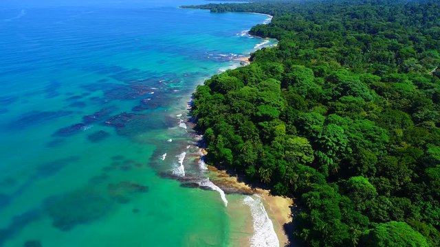 Aerial View from Playa Chiquita to Punta Uva Beach in the Caribbean of Costa Rica. This Beaches are between Puerto Viejo and Manzanillo