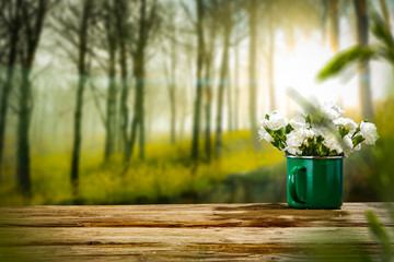 desk of free space and spring time 