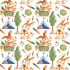 Fototapeta premium Bunny Camping Collection Seamless repeat pattern