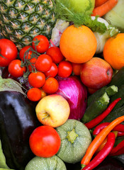 background of ripe fruits and vegetables