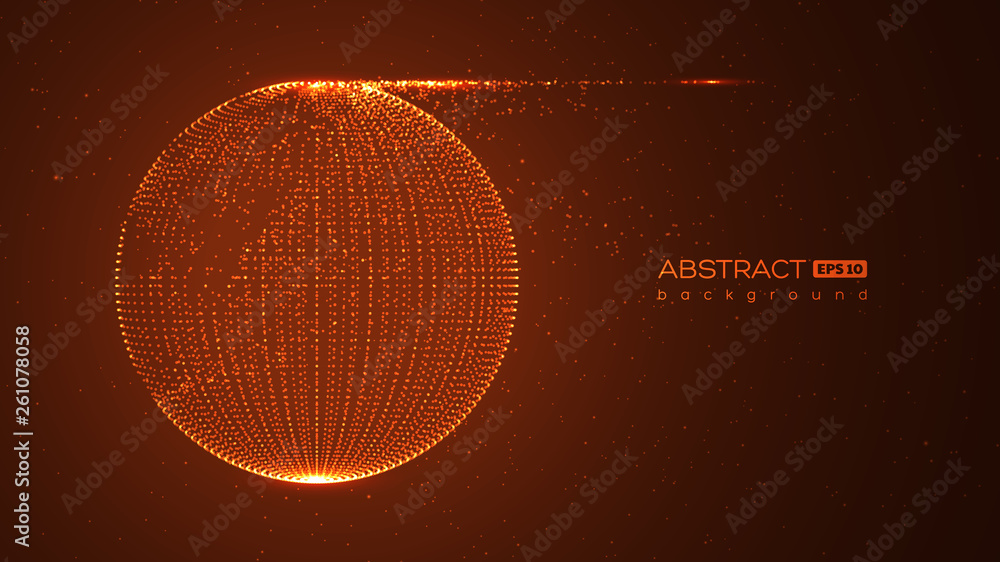 Aufkleber abstract globe particles sphere with explosion effect. 3d technology digital style. red space backgr