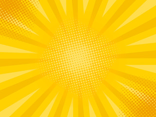 Retro comic rays yellow background. Vector illustration in pop art retro style