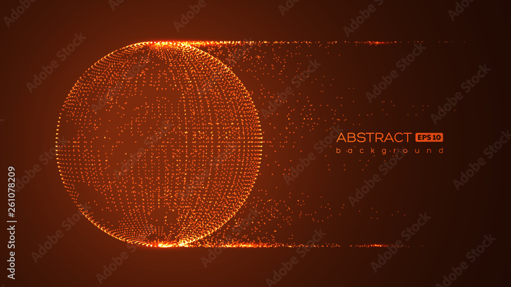 Aufkleber abstract globe particles sphere with explosion effect. 3d technology digital style. red space backgr