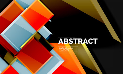 Glossy mosaic style geometric shapes - squares and triangles on black