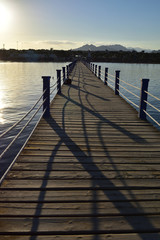 Naklejka premium Beautiful sunset in a wooden pier